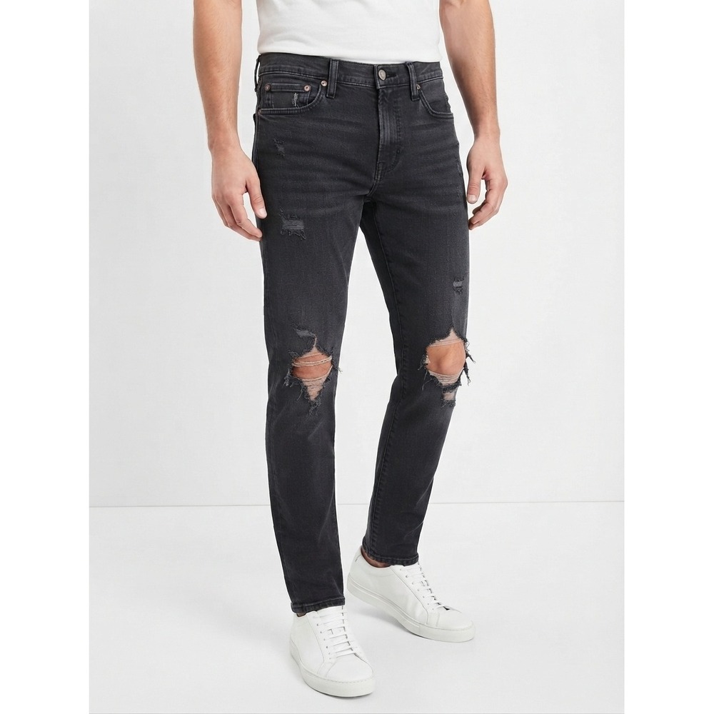 Abercrombie & Fitch Men's Langdon Slim Jeans Distressed Ripped Denim Black 29x30